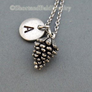 Silber Tannenzapfen Kette, Silber Tannenzapfen Kette, Silber Tannenzapfen Kette, Initial Kette, Monogramm Kette, Silber Unikat