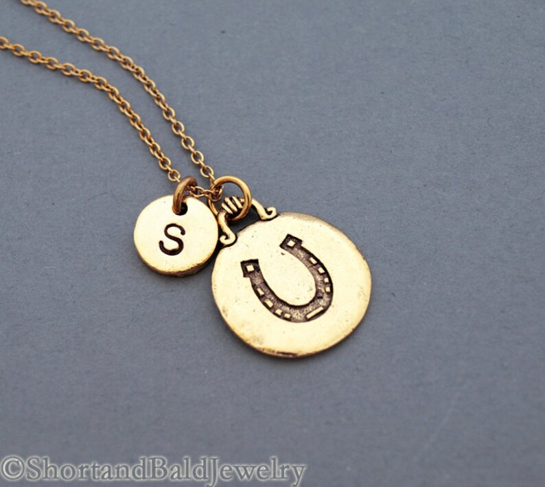 Horseshoe Necklace Horseshoe Disc Lucky Charm Necklace Etsy
