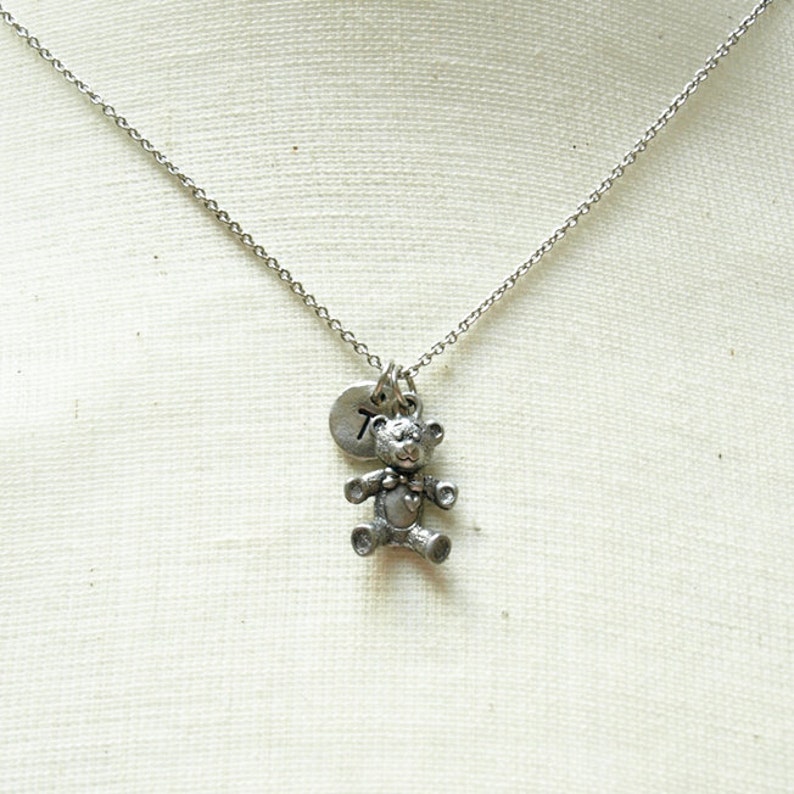 Silver Teddy Pendant Spike Charm Necklace