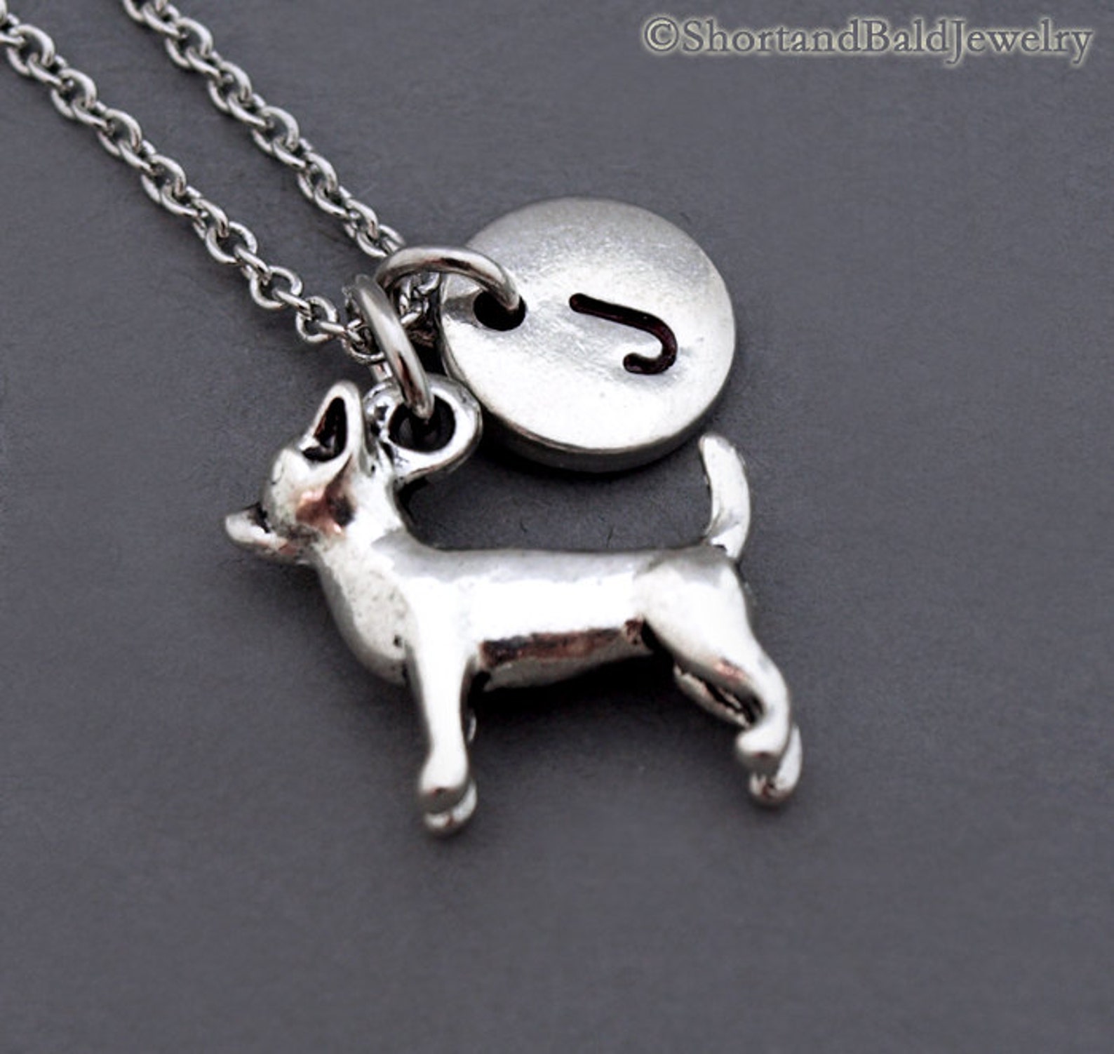 Chihuahua Necklace Chihuahua Dog Charm Initial Necklace Etsy