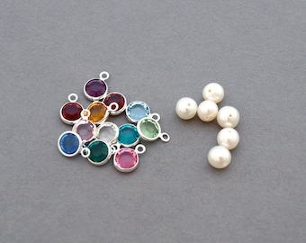 Add a birthstone OR Freshwater pearl - swarovski crystal 6mm, personalized, monogram