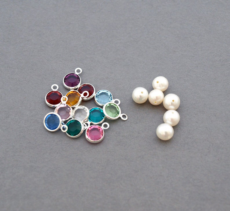 Add a birthstone OR Freshwater pearl swarovski crystal 6mm, personalized, monogram image 1