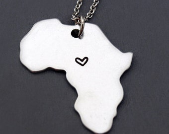 Africa map necklace, Africa map charm necklace, Africa Silhouette necklace, Long Distance Relationship, Best friends necklace