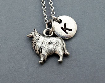 Collie necklace, collie dog, silver collie dog charm, Collie dog jewelry, initial necklace, personalized, antique silver, monogram
