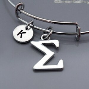 SIGMA Armreif, SIGMA Armband, SIGMA Symbol, griechischer SIGMA Charme, griechisches Alphabet, griechischer Buchstabe, erweiterbarer Armreif, Initial Armband