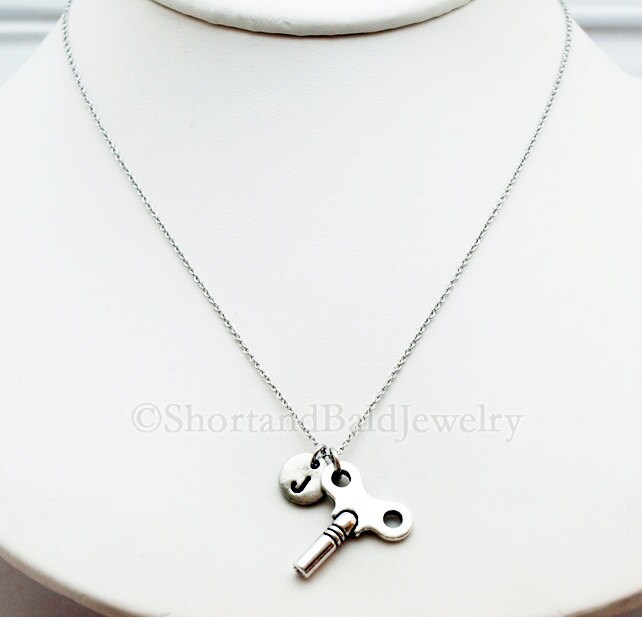 Clock Winding Key Necklace Clock Key Necklace Initial Etsy