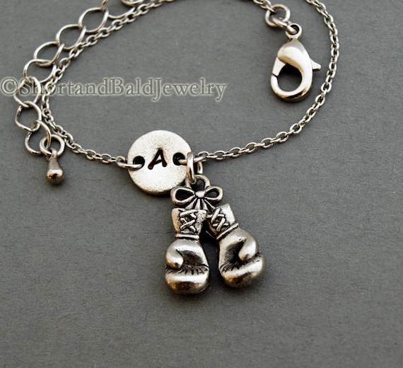 Boxing gloves charm bracelet antique silver initial Etsy