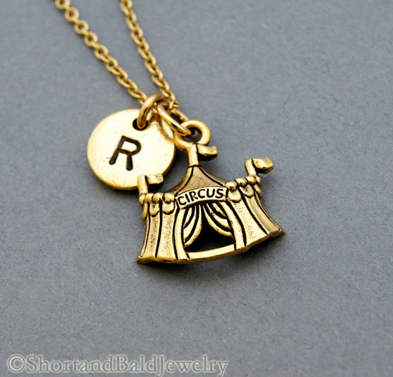 Circus Tent Necklace Circus Necklace Antique Gold Initial Etsy