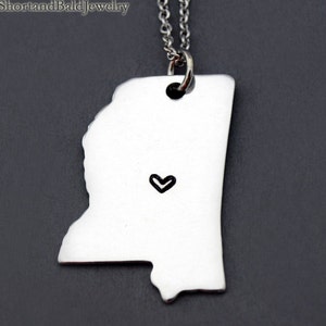 Mississippi Halskette, Mississippi Karte, Mississippi State Silhouette, Fernbeziehung, Paare Halskette, beste Freunde Halskette
