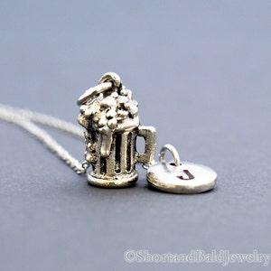 Beer mug necklace, Beer necklace, Beermug, antique silver, initial necklace, initial hand stamped, personalized, monogram