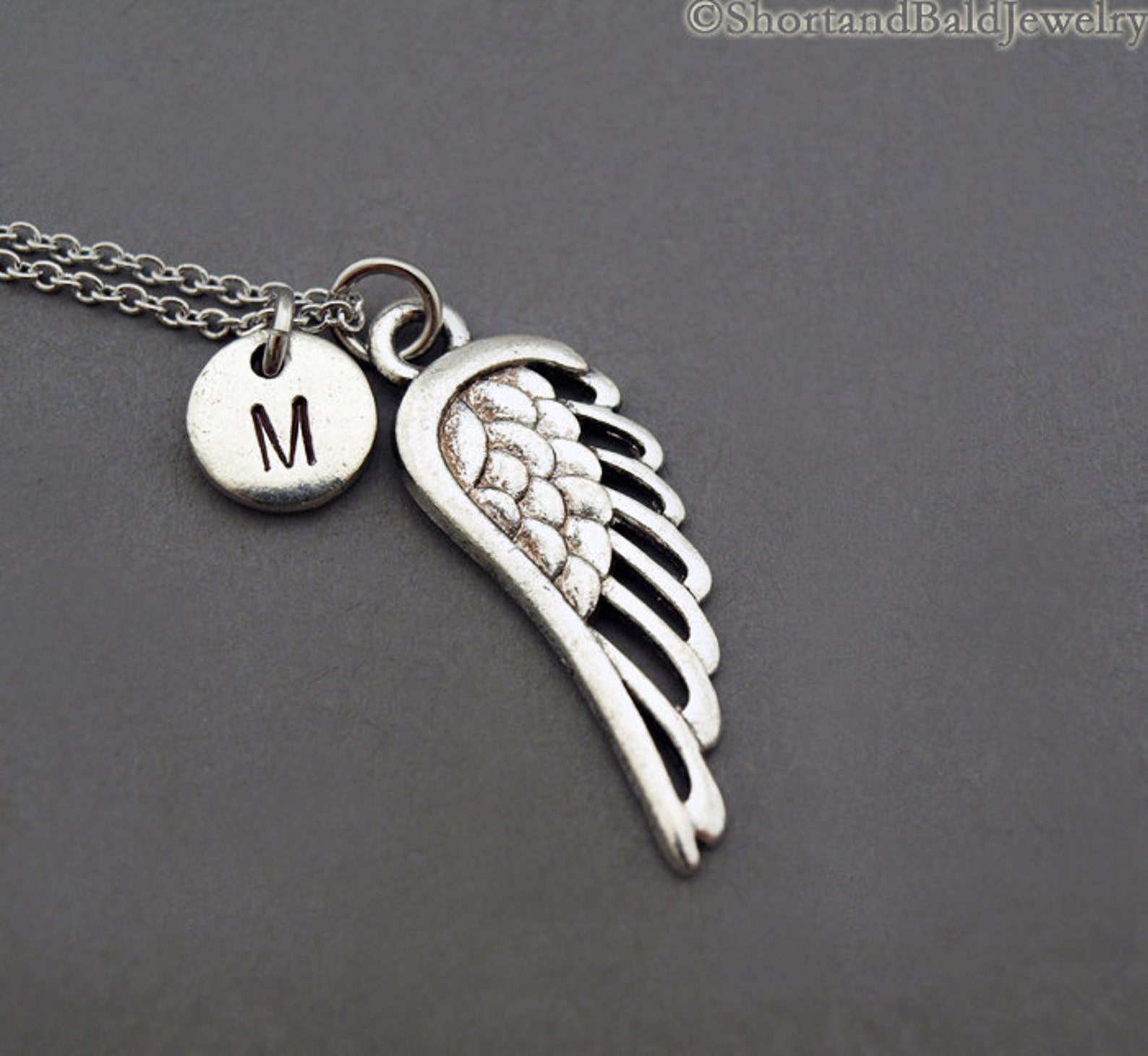 Angel Initial Angel Wing Necklace, Angel Wing, Initial Necklace, Hand Stamped ...