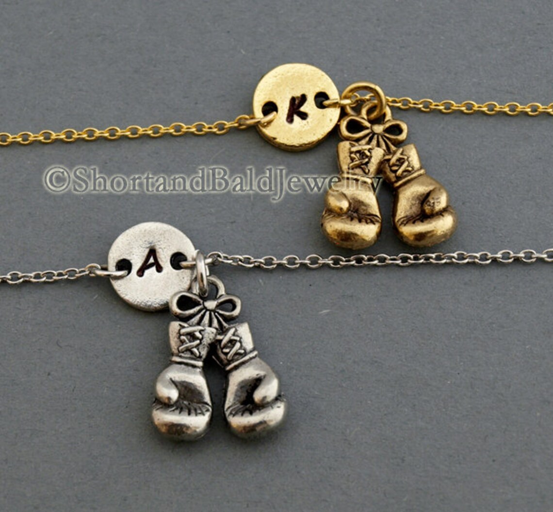 Boxing gloves charm bracelet antique silver initial Etsy