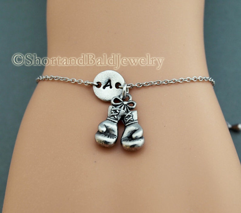 Boxing gloves charm bracelet antique silver initial Etsy
