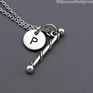 Baton necklace, Baton twirling, Majorette  baton, cheerleader necklace, antique silver, initial necklace, personalized, monogram
