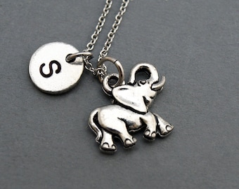 Elephant Charm necklace, Cute elephant necklace, Silver elephant, baby elephant necklace,  initial necklace, personalized, monogram
