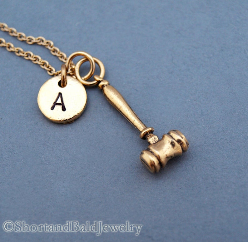 Gavel necklace Gavel charm Gold gavel law necklace initial Etsy