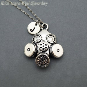 Gas Mask necklace, Protective Mask, antique silver, initial necklace, initial hand stamped, personalized, monogram