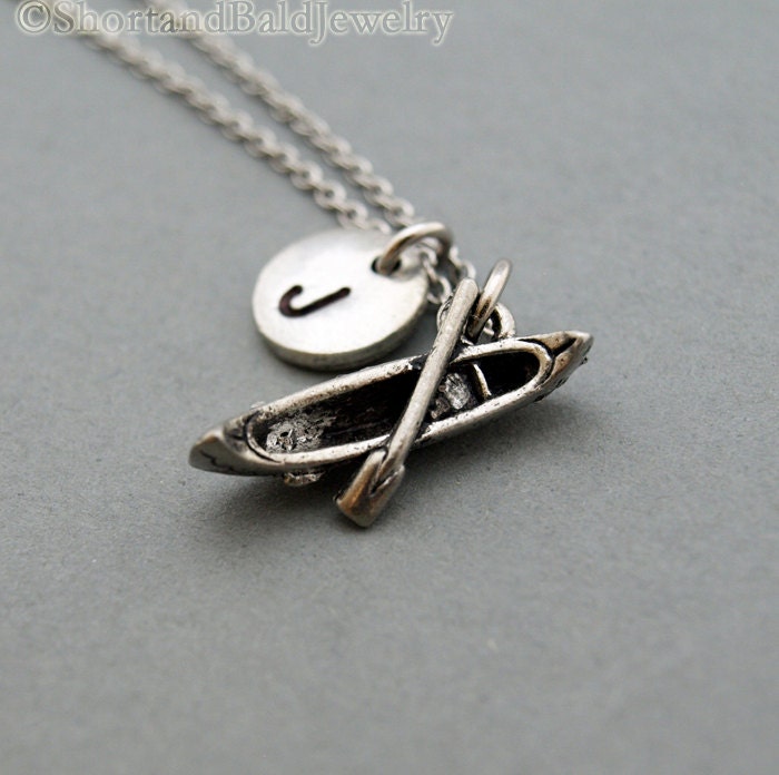 Canoe Necklace Kayak Boat Necklace Paddle Necklace Initial Etsy