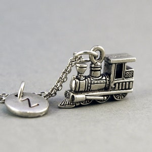 Steam Train Necklace, train necklace, train pendant, initial necklace, hand stamped, personalized, antique silver, monogram