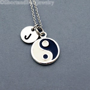 Yin and Yang necklace, initial necklace, initial hand stamped, personalized, antique silver, monogram