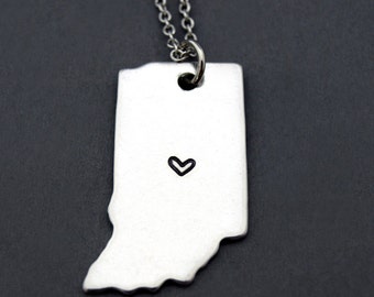 Indiana Necklace, Indiana State Map charm, Indiana State Silhouette, Long Distance Relationship, Couples Necklace, Best friends Necklace