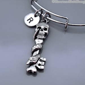 Skull Snake key bangle, Skull skeleton key, day of the dead, Skull ornate, Steampunk, steam punk, Expandable bangle, Initial bracelet
