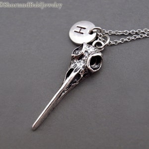 Bird skull necklace, birdskull, skull charm, Silver bird skull, steampunk, steam punk, initial necklace, personalized, monogram