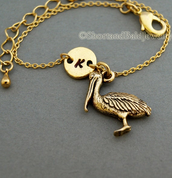 Pelican Charm Bracelet Antique Gold Initial Bracelet Friendship
