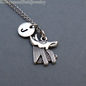 Anubis necklace, Egyptian god Anubis Necklace, antique silver, initial necklace, initial hand stamped, personalized, monogram