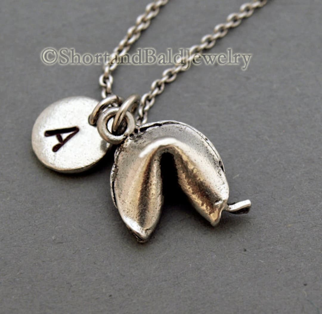 Fortune Cookies Charm Necklace Chinese Fortune Cookie Charm Silver Fortune Cookie Initial Necklace Personalized Monogram Etsy