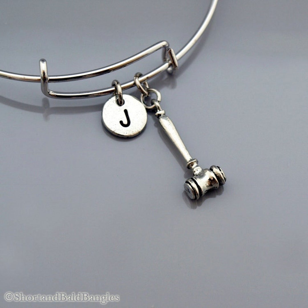 Gavel Bangle, Gavel Bracelet, Gavel Charm, Caduceus, Expandable Bangle