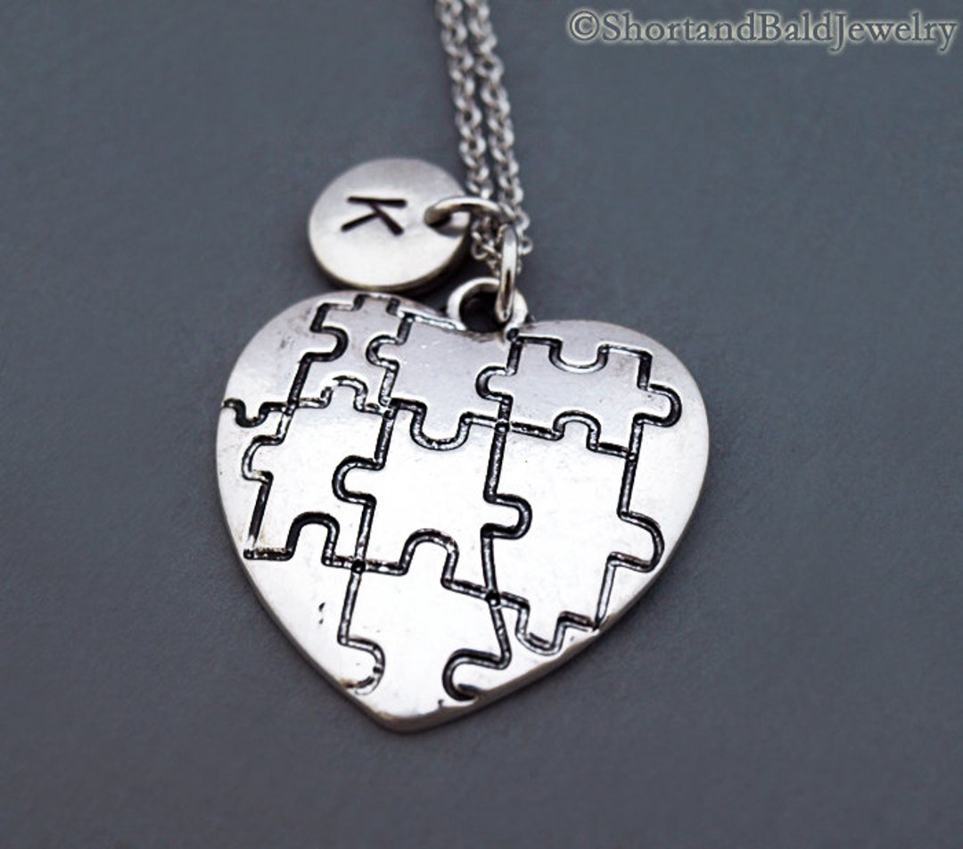 Heart Puzzle Charm Necklace, Symbol for Autism, Autism Puzzle Charm