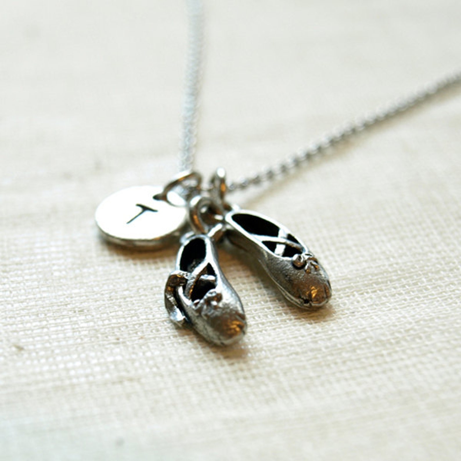 ballet shoes charm necklace, ballet slippers necklace, ballet dancer shoes, ballerina, dance charm, dancer, initial necklace, mo