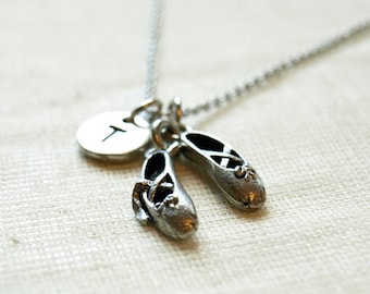 Ballet shoes charm necklace, ballet slippers necklace, Ballet dancer shoes, Ballerina, Dance charm, Dancer, initial necklace, monogram