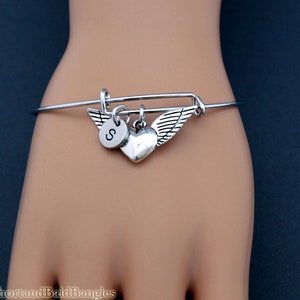 Armband med vingar och hjärta, armband med änglavingar och hjärta, skyddsängel, expanderbart armband, personligt armband, charmarmband, initialarmband bild 3