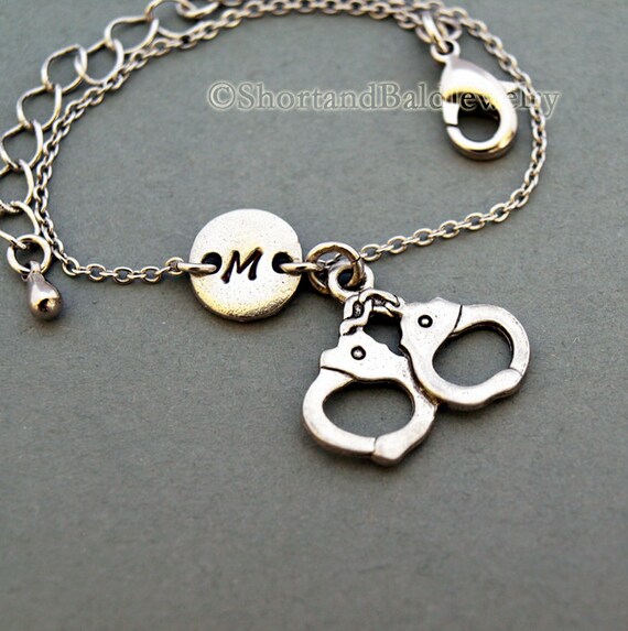 Handcuffs charm bracelet handcuff antique silver initial Etsy