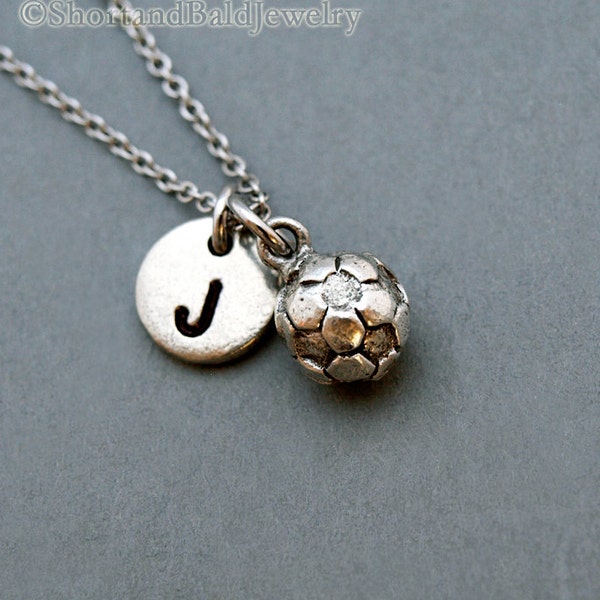 Collier de ballon de football, charme de football, collier de bille de pied, collier initial, personnalisé, argent antique, monogramme