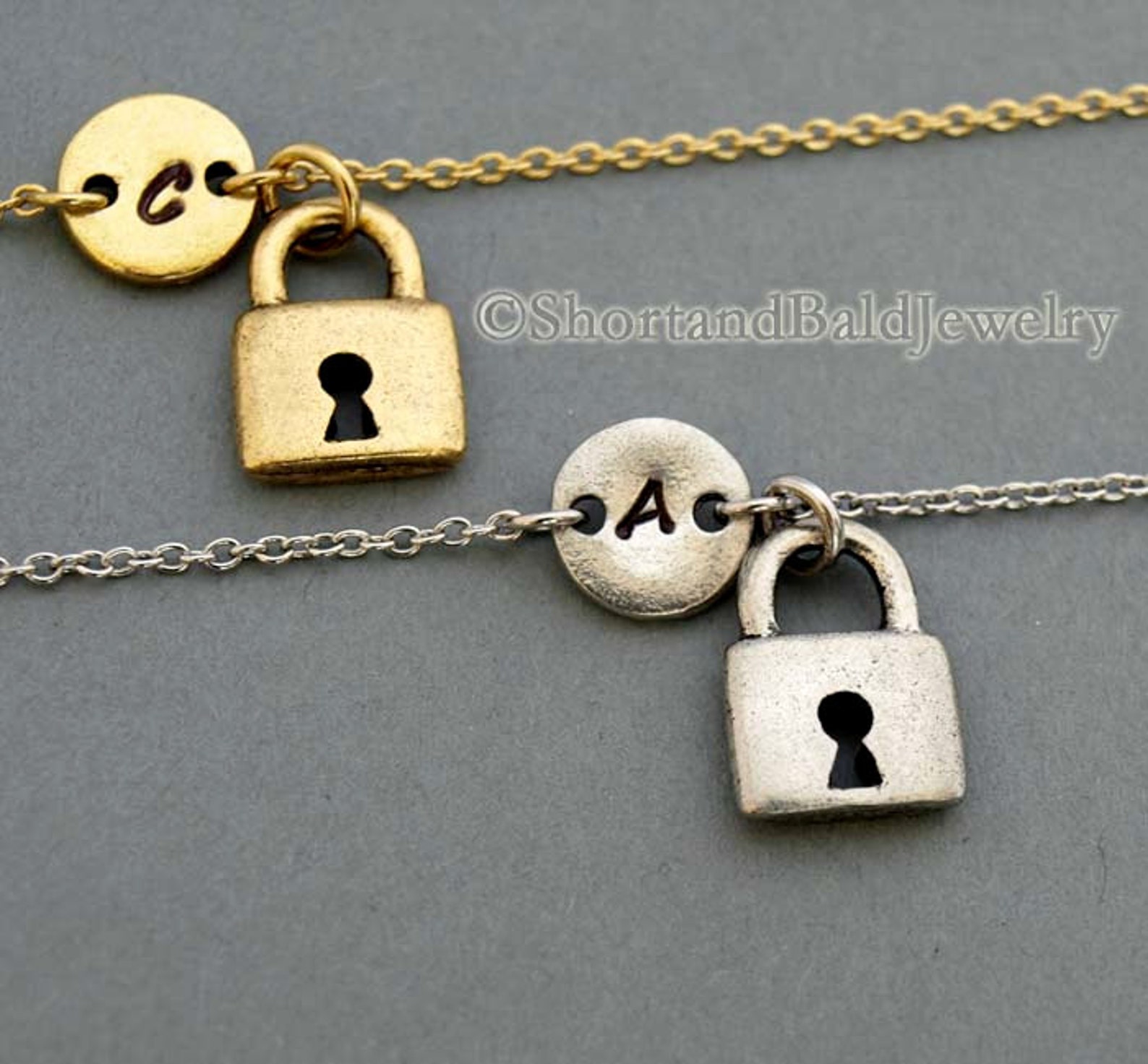 Padlock Charm Bracelet Pad Lock Antique Gold Initial Etsy