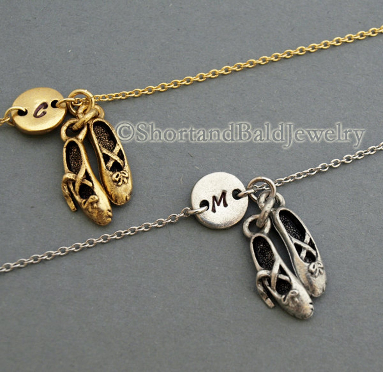 ballet shoes charm bracelet, ballet slippers, antique gold, initial bracelet, friendship, mothers, adjustable, monogram