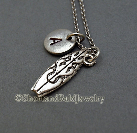 ◆VINTAGE HOLLYWOOD◆ Simple Surfing Board Necklace VH2336NE Surfboard Necklace, Surfing Board Necklace, Antique Silver