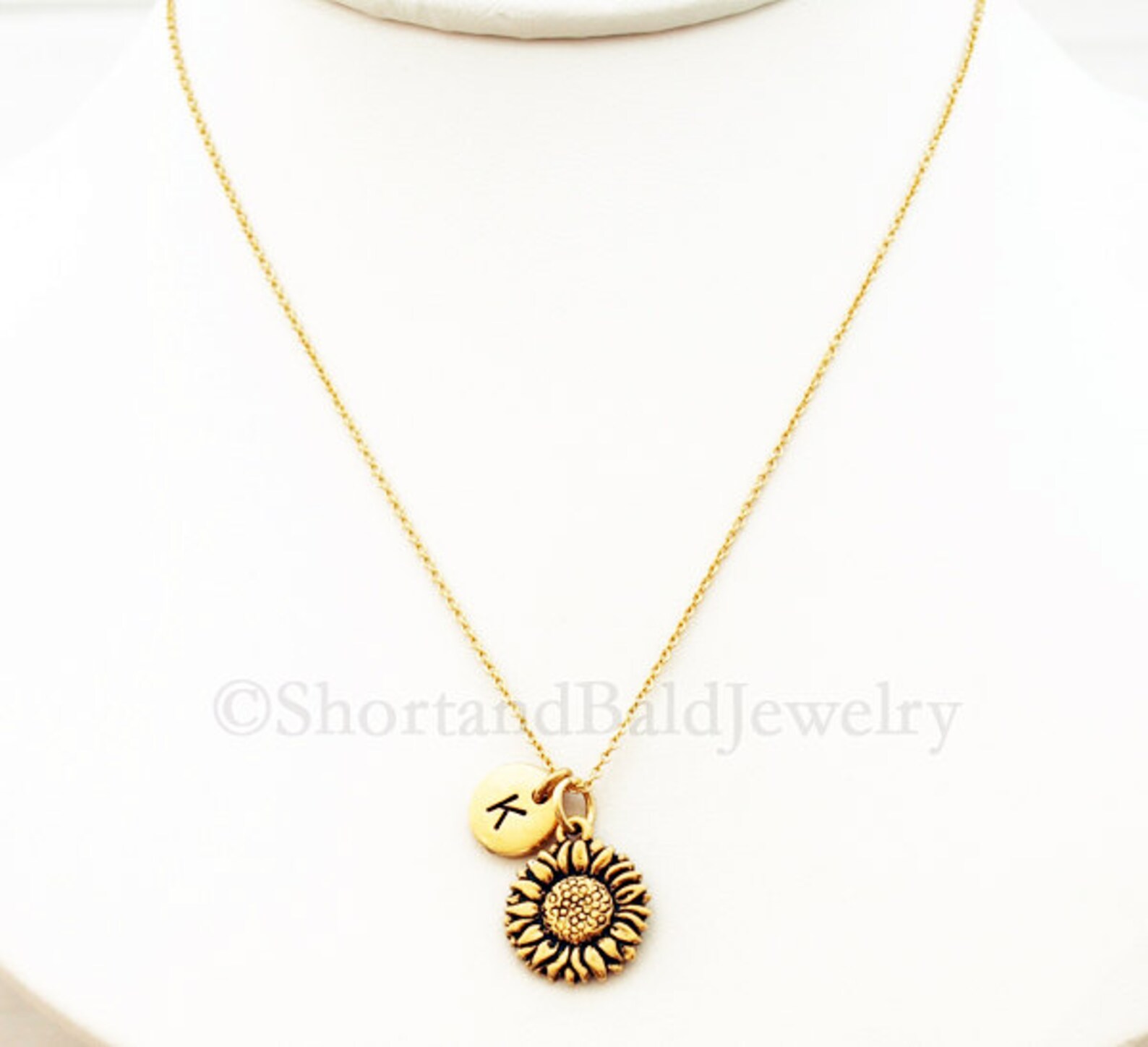 Sunflower Necklace, Gold Sunflower Charm, Sunflower Jewelry, Initial