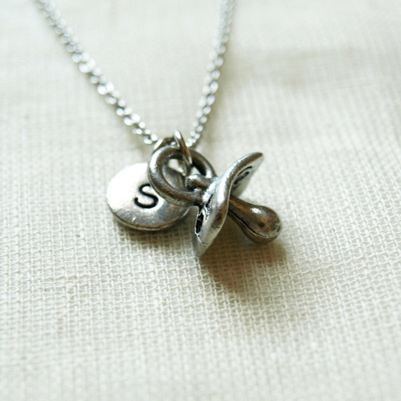 Pacifier Charm Necklace Pacifier Necklace Initial Necklace Etsy