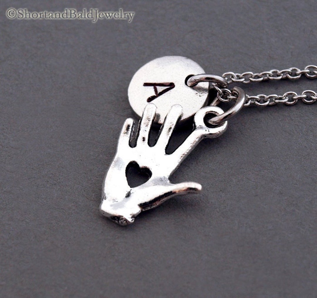 Hand Charm Necklace Heart Stamped Hand Palmistry Necklace Etsy