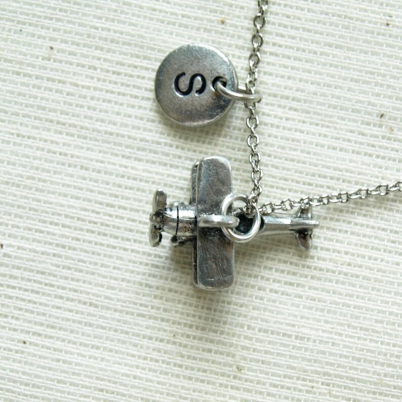 Propeller Plane Necklace Airplane Charm Pilot Initial Etsy