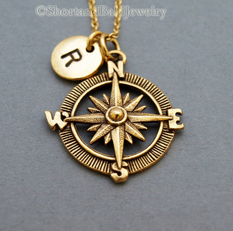 Compass Charm Necklace Compass Necklace Antique Gold Etsy