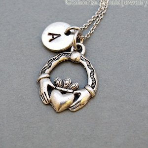 Claddagh necklace, Irish Love symbol necklace, Silver Claddagh, Saint Patrick&#39;s Day, initial necklace, personalized, monogram