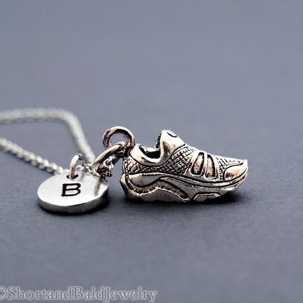 Sneaker necklace, Trainer, Athletic shoes, initial necklace, antique silver, initial hand stamped, personalized, monogram