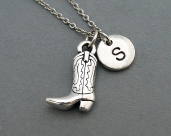 Cowboy boot necklace, cowgirl boot necklace, western, Silver cowboy cowgirl boot charm necklace, initial necklace, personalized, monogram