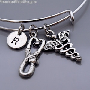 Symbol of medicine bangle, Medical Symbol bracelet, Medical symbol bangle, Caduceus symbol, Stethoscope bangle, Stethoscope bracelet