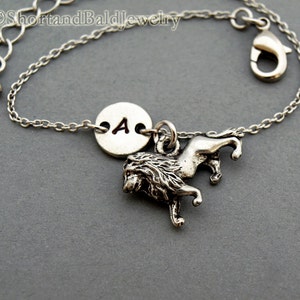 Lion charm bracelet, antique silver, initial bracelet, friendship, mothers, adjustable, monogram